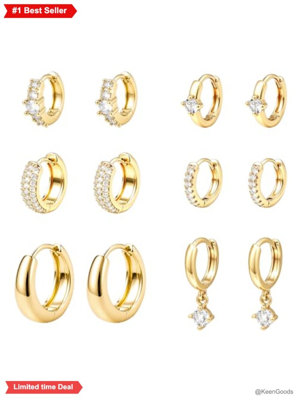 14K Gold Plated Chunky Hoop Earrings Hypoallergenic Lightweight Set